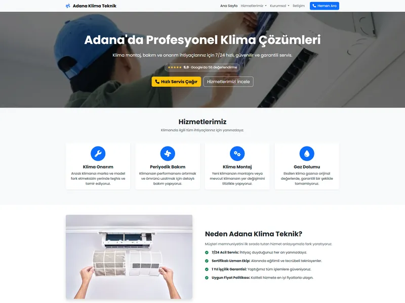 Adana Klima Teknik web sitesi tasarimi - Teknik Servis & Tesisat - UCY Medya Adana