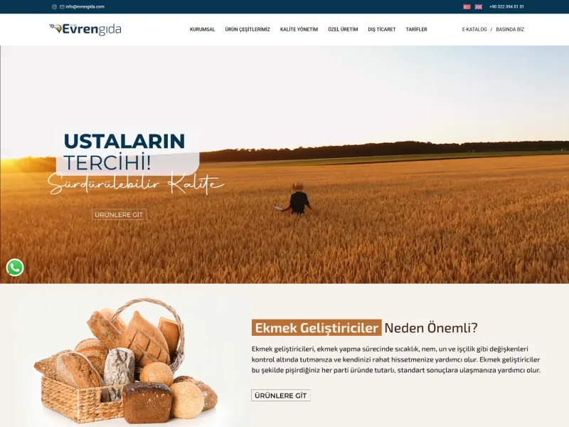Evren Gıda web sitesi tasarımı - Gıda & Restoran - UCY Medya Adana