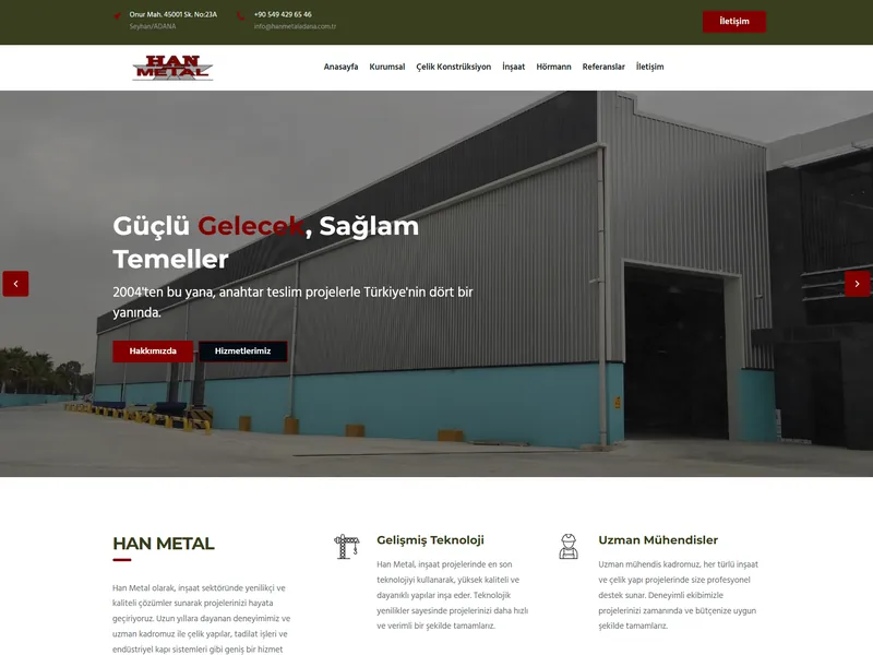 Han Metal web sitesi tasarimi - Insaat & Yapi - UCY Medya Adana